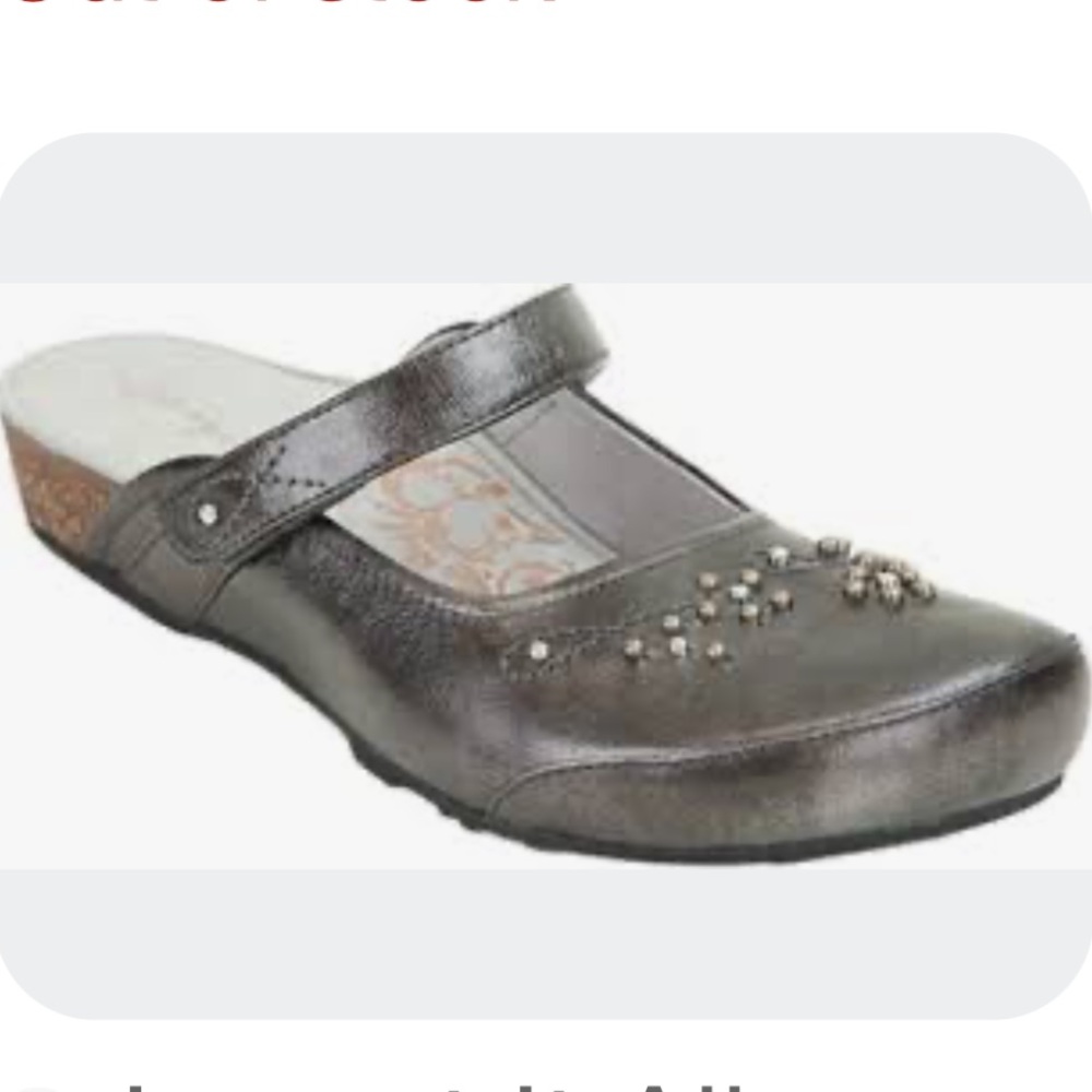 Aetrex Amanda Leather Mule Mary Jane Clog Pewter 10